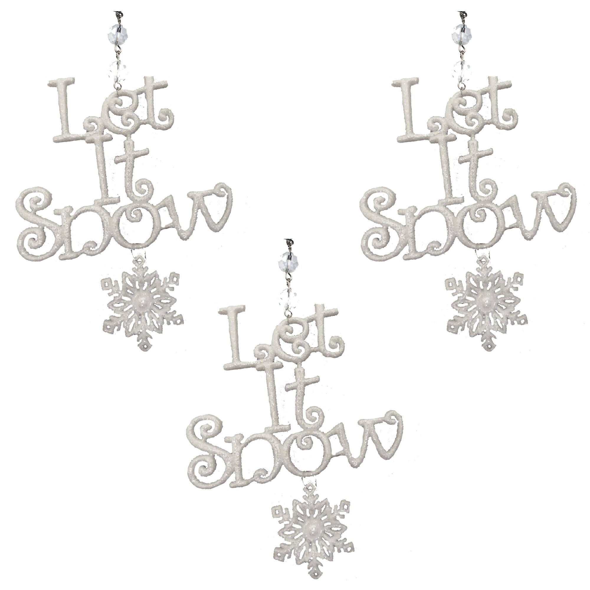 GLITTER WHITE LET IT SNOW ORNAMENT (Set/3) MAGNETIC CHRISTMAS ORNAMENT - Magnetic Chandelier Accessory TrimKit® - MagTrim Designs LLC