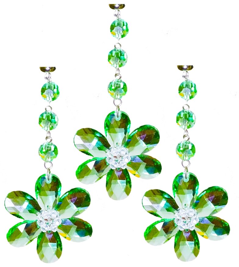 GREEN CRYSTAL DAISY MAGNETIC ORNAMENT (Box of 3) - Magnetic Chandelier Accessory TrimKit® - MagTrim Designs LLC