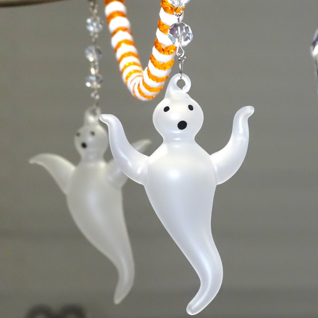 HALLOWEEN CHANDELIER MAKEOVER KIT - (3) Glass Ghost + (3) 12" Orange/White Garland - MagTrim Designs LLC