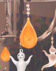 HALLOWEEN CHANDELIER MAKEOVER KIT - (3) Glass Pumpkin + (3) 12" Orange/White Garland - MagTrim Designs LLC