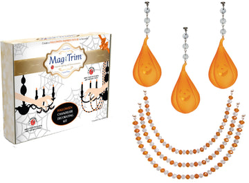 HALLOWEEN CHANDELIER MAKEOVER KIT - (3) Glass Pumpkin + (3) 12" Orange/White Garland - MagTrim Designs LLC