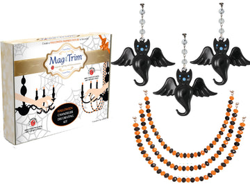 HALLOWEEN CHANDELIER MAKEOVER KIT - (3)Glass Bat + (3)12" Orange/Black Garland - MagTrim Designs LLC
