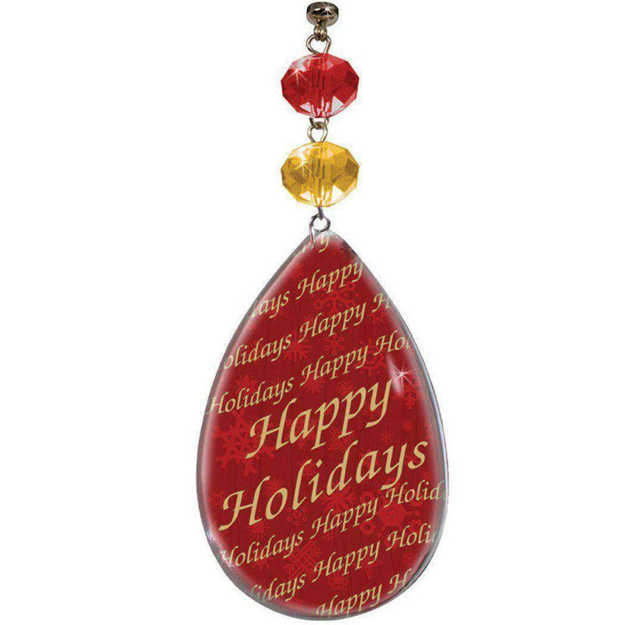 HAPPY HOLIDAYS PRINTED CRYSTAL (Set/3) MAGNETIC CHRISTMAS ORNAMENT - Magnetic Chandelier Accessory TrimKit® - MagTrim Designs LLC