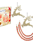 HOLIDAY CHANDELIER MAKEOVER KIT - (3) Champagne RUNNING Reindeer + (3) 12" Red/Gold Garland - MagTrim Designs LLC