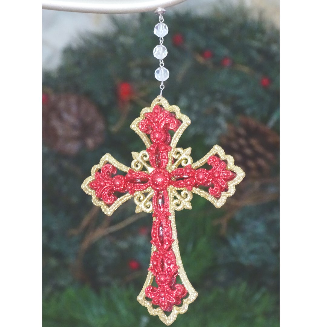 HOLIDAY CHANDELIER MAKEOVER KIT - (3) Red Gold Cross + (3) 12" Red/Gold Garland - MagTrim Designs LLC