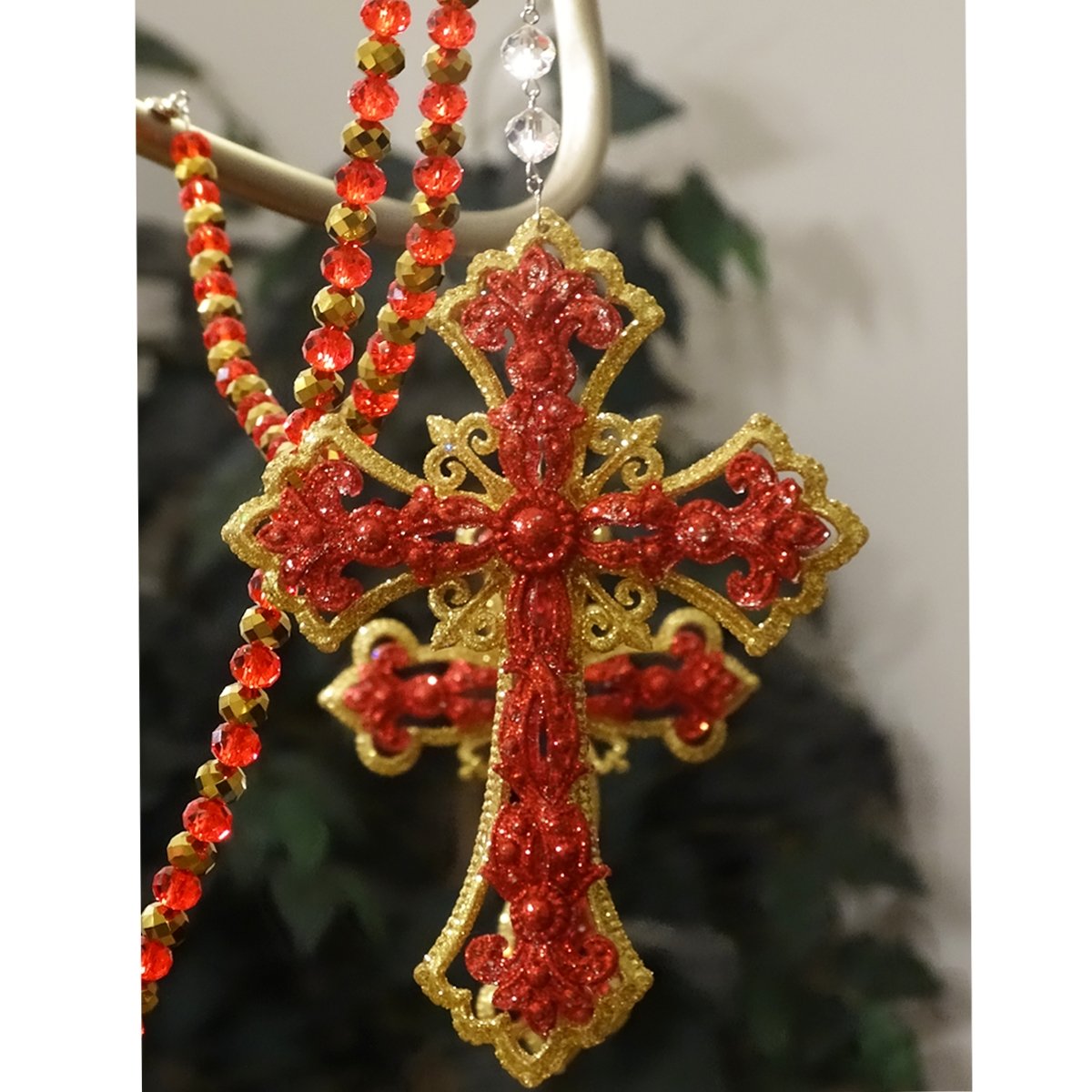 HOLIDAY CHANDELIER MAKEOVER KIT - (3) Red Gold Cross + (3) 12" Red/Gold Garland - MagTrim Designs LLC