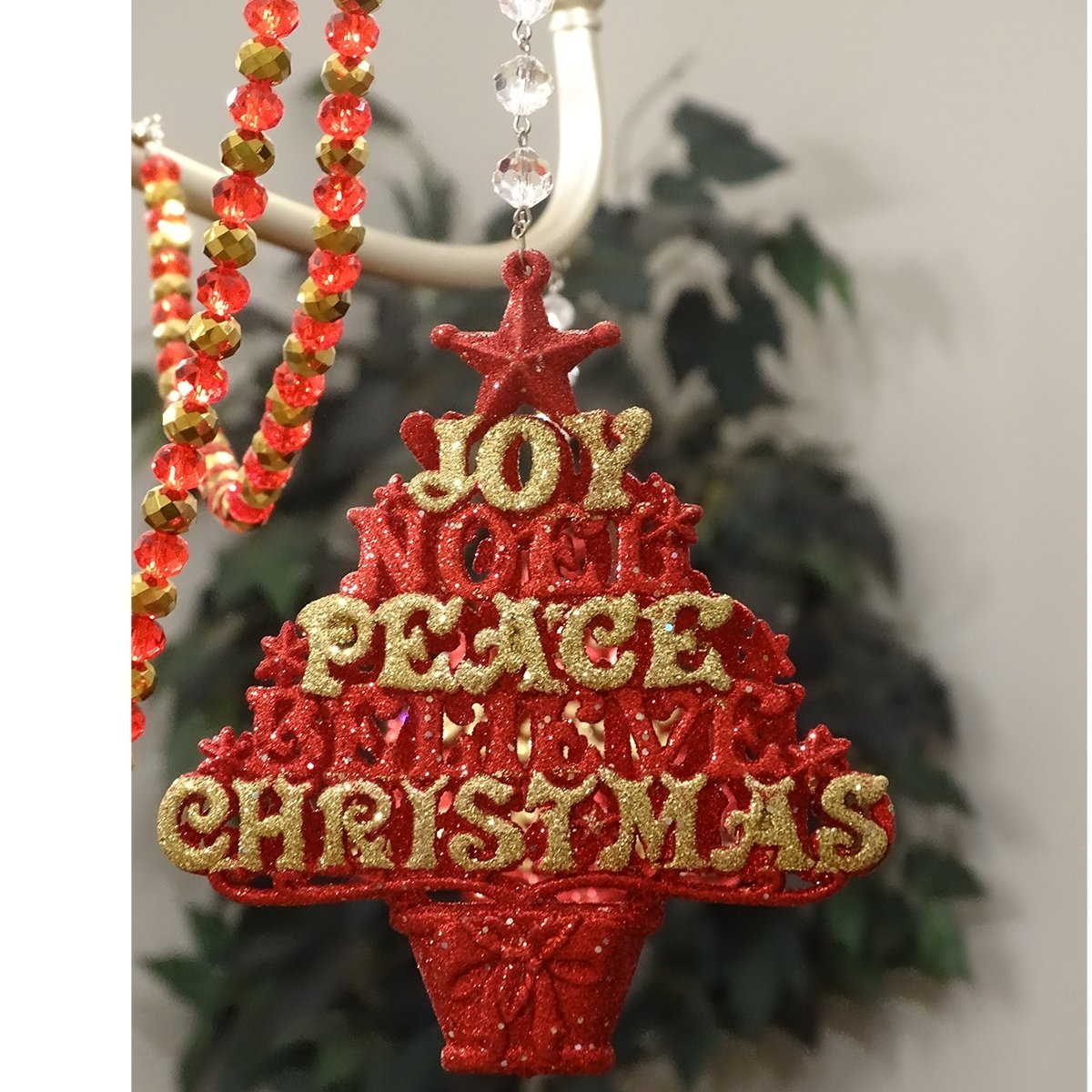 HOLIDAY CHANDELIER MAKEOVER KIT - (3) Red Gold Joy Peace Tree + (3) 12" Red/Gold Garland - MagTrim Designs LLC