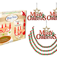 HOLIDAY CHANDELIER MAKEOVER KIT - (3) Red Green Merry Christmas + (3) 12" Red/Green Crystal Garland - MagTrim Designs LLC
