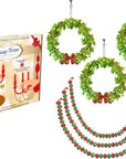 HOLIDAY CHANDELIER MAKEOVER KIT - Bow Wreath + 12" Red/Green Bead Crystal Garland (Set/6) Chandelier Crystals | Magnetic Crystals | Lamp Crystals MagTrim Set/6 