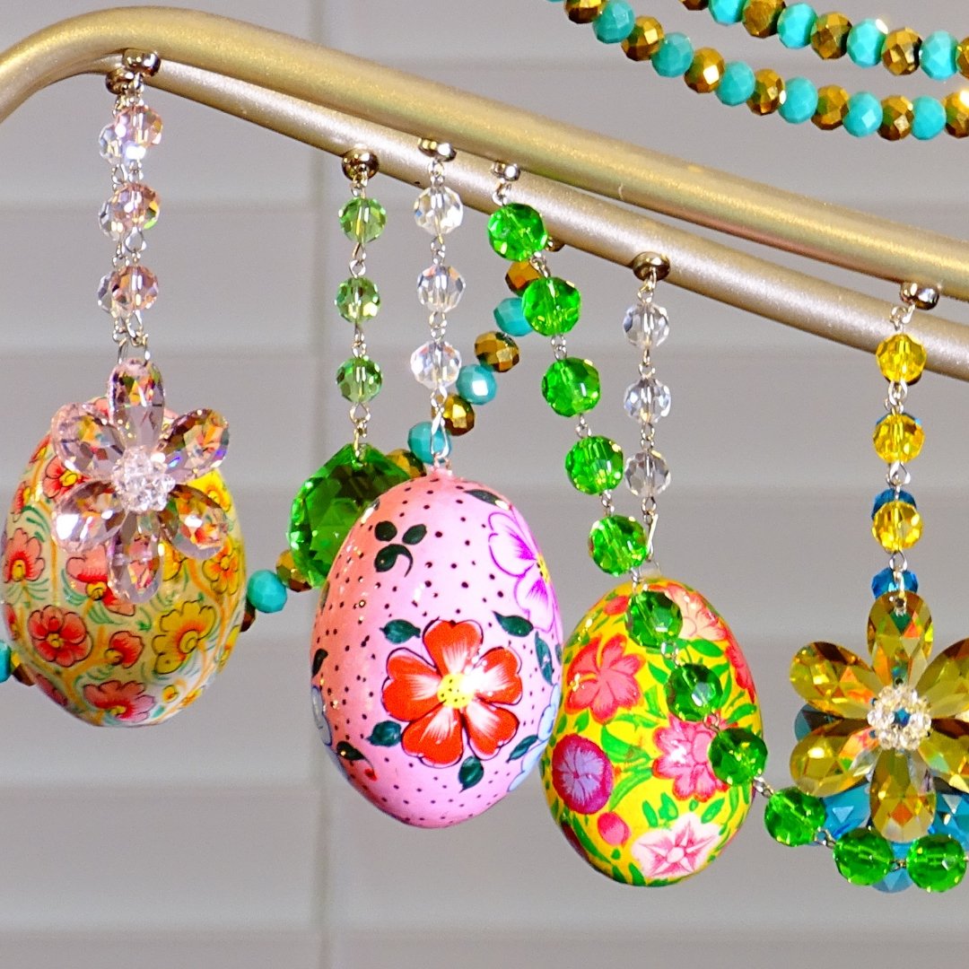 PINK FLORAL EGG MAGNETIC ORNAMENT (Box of 3) - Magnetic Chandelier Accessory TrimKit® - MagTrim Designs LLC