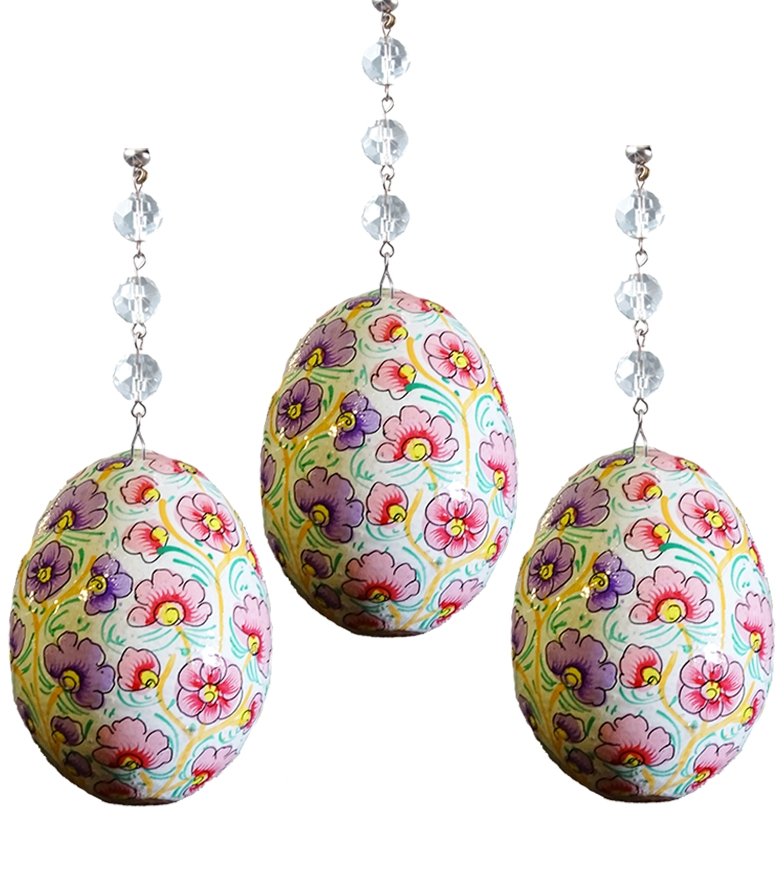 PINK/PURPLE FLORAL EGG MAGNETIC ORNAMENT (Box of 3) - Magnetic Chandelier Accessory TrimKit® - MagTrim Designs LLC