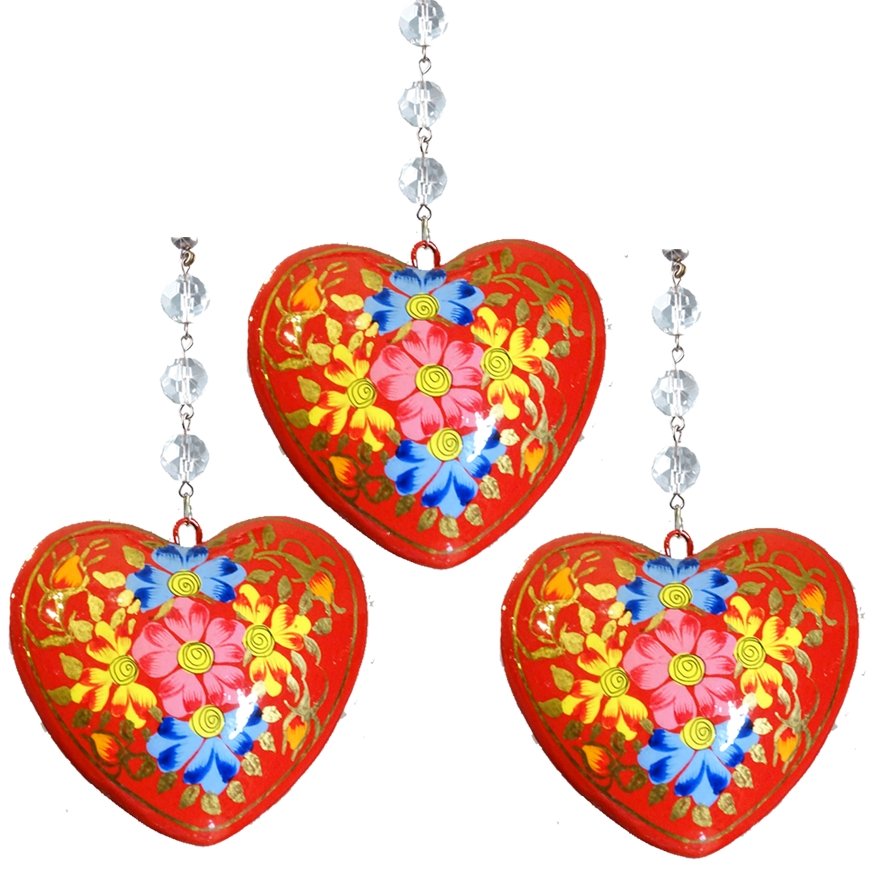 RED FLORAL HEART MAGNETIC ORNAMENT (Box of 3) - Magnetic Chandelier Accessory TrimKit® - MagTrim Designs LLC