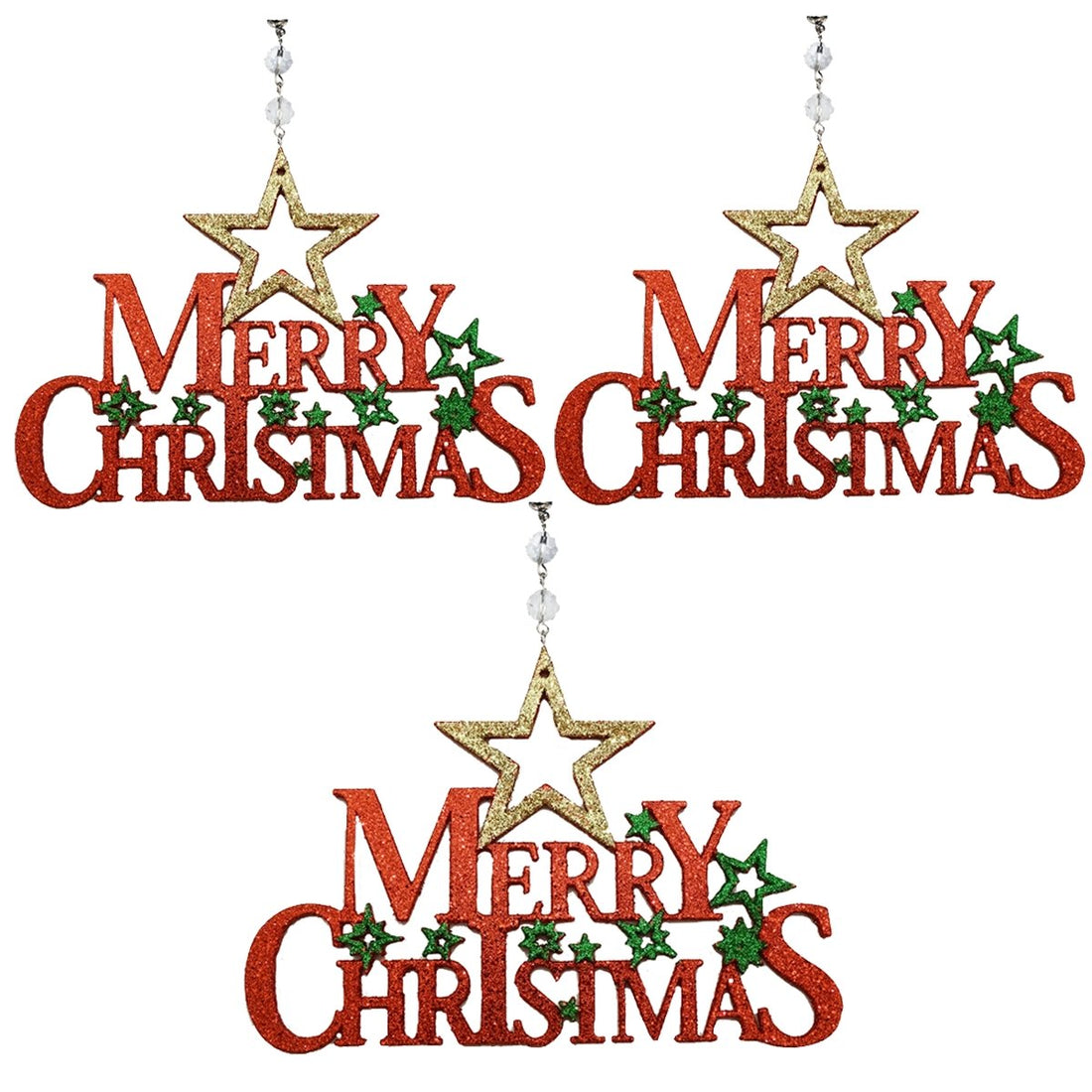 RED GREEN MERRY CHRISTMAS (Set/3)OR (Set/1) MAGNETIC CHANDELIER ORNAMENT - MagTrim Designs LLC