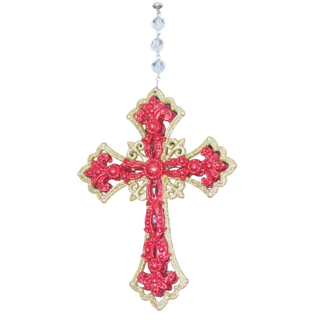 RED/GOLD CROSS (Set/3) MAGNETIC CHANDELIER ORNAMENT - MagTrim Designs LLC