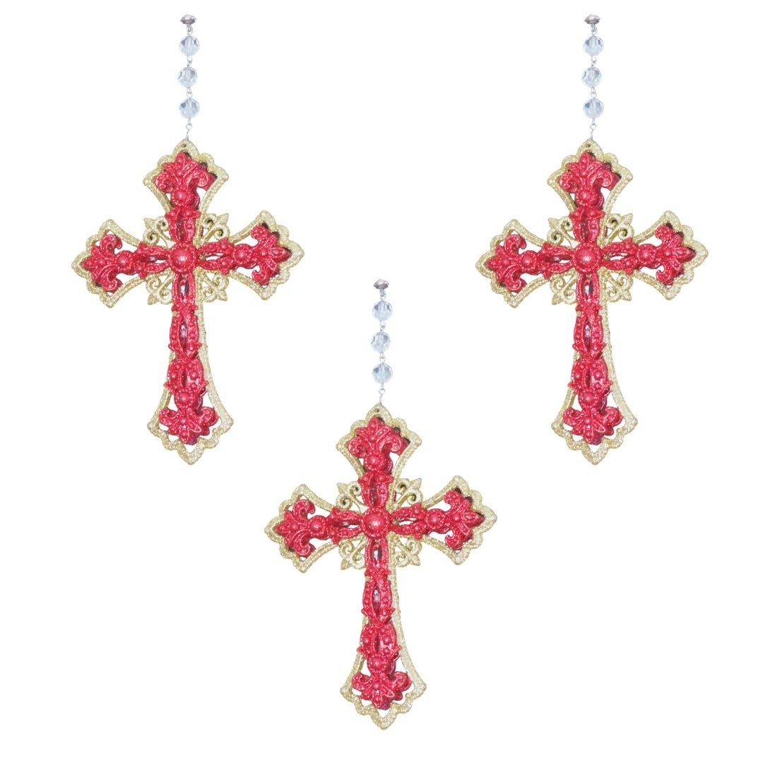 RED/GOLD CROSS (Set/3) MAGNETIC CHANDELIER ORNAMENT - MagTrim Designs LLC