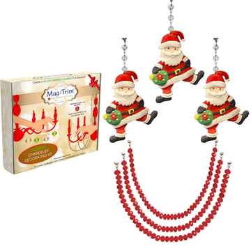 HOLIDAY CHANDELIER MAKEOVER KIT - (3) Santa + (3) 12" Red Bead Crystal Garland