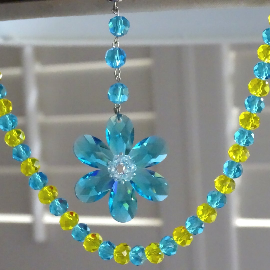 12" YELLOW/LIGHT BLUE CRYSTAL BEAD MAGNETIC CHANDELIER GARLAND (Set/3)
