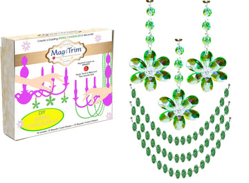 SPRING CHANDELIER MAKEOVER KIT - (3) Green Crystal Daisy + (3) 12" Green Crystal Garland (Set/6) - MagTrim Designs LLC