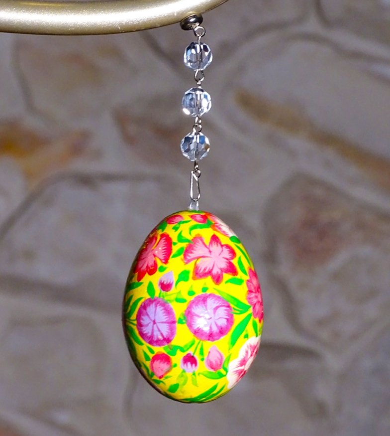 YELLOW - PURPLE/PINK FLORAL EGG MAGNETIC ORNAMENT (Box of 3) - Magnetic Chandelier Accessory TrimKit® - MagTrim Designs LLC