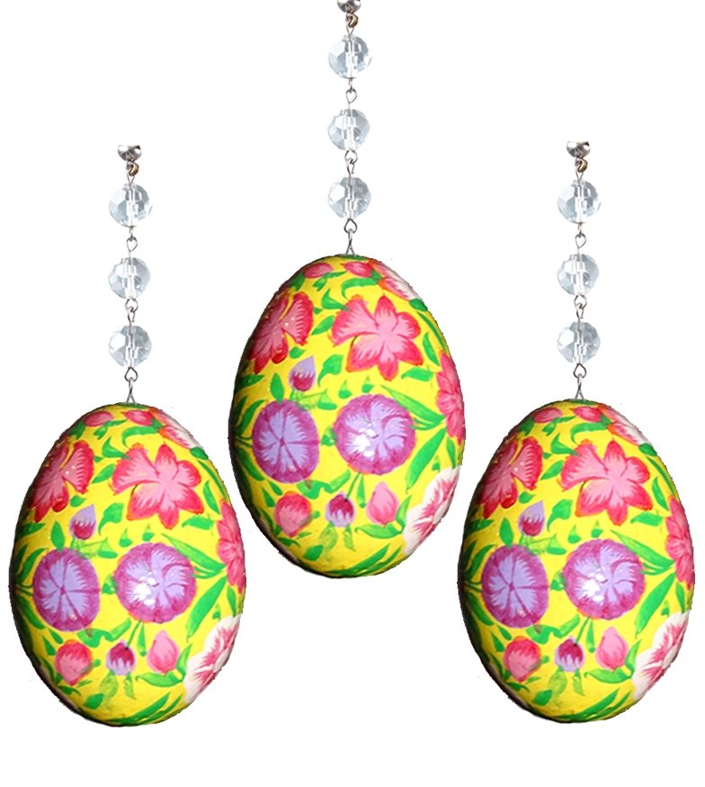 YELLOW - PURPLE/PINK FLORAL EGG MAGNETIC ORNAMENT (Box of 3) - Magnetic Chandelier Accessory TrimKit® - MagTrim Designs LLC