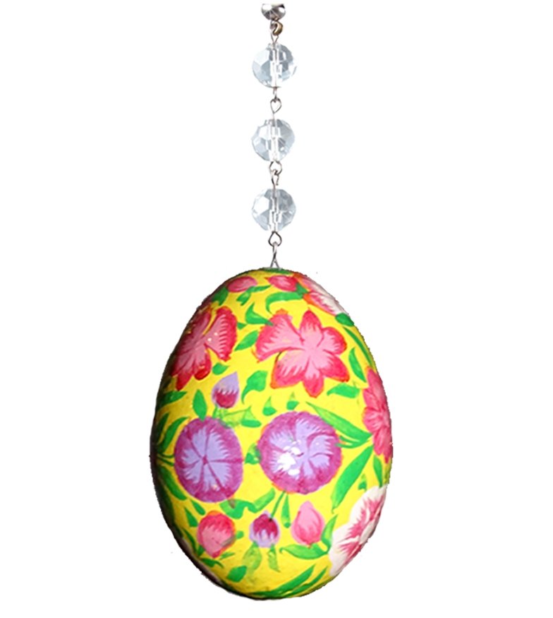 YELLOW - PURPLE/PINK FLORAL EGG MAGNETIC ORNAMENT (Box of 3) - Magnetic Chandelier Accessory TrimKit® - MagTrim Designs LLC